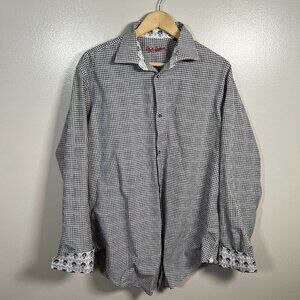 Robert Graham Skull Flip Cuff Button Up Size 42 16.5 Tall Check Gray Work Career